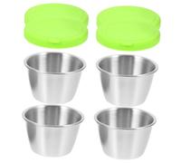 Gatuida 4 set Ciotoline Condimento in Acciaio Inossidabile con Coperchi in Silicone Verde Piccole Tazze per Salse e Ketchup Antigoccia e Facili da Usare e Ristorante