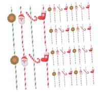 Gatuida 48 pezzi Cannucce di Carta Biodegradabili per Feste di Natale Design Bastoncino di Zucchero con Charm Vari Decorazioni Invernali per Party Festivi