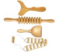 Gatuida 4pezzi Attrezzi Per Massaggio Legno Roller Stick e Gua Sha Per Rilassamento e Benessere Fisico Strumenti Naturali Per Massaggio Corpo Viso Collo e Schiena