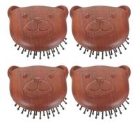 Gatuida 4pezzi Pettine Massaggiante Legno Forma Di Orsetto Per e Capelluto Spazzola Esfoliante Portatile Per Massaggio e Districamento Resistente e Confortevole Da Utilizzare