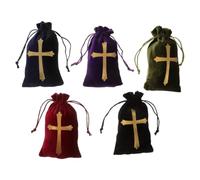 Gatuida 5 Mini sacchettini cristiani con Coulisse 4x6 per bomboniere | Sacchetto regalo in velluto con stampa a croce, astucci portagioie riutilizzabili per Natale, presepe e chiesa