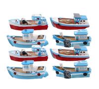 Gatuida 8 miniature di barche - Mini barche da pesca in stile mediterraneo per acquario - Centrotavola in resina con paesaggio marino per decorazioni da tavolo e oceano