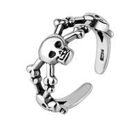 Gatuida Anello Regolabile Teschio Vintage da Uomo e Donna Anello Aperto da Dito in Argento Stile Antico Gioiello Decorativo Leggero per Halloween e Uso Quotidiano
