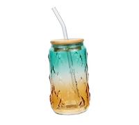 Gatuida Bicchiere in Vetro Trasparente da Forma di Lattina con Cannuccia Tazza Piccola e Delicata per Uso Quotidiano Tazza da Colazione con Design Sigillato per Caffè e Latte Colore