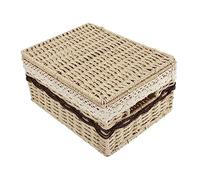 Gatuida Cestino Intrecciato Decorativo Grande Per Cosmetici e Articoli Da Toeletta, Organizer Multifunzionale Beige Coperchio, Portacosmetici e Portaoggetti Per Casa, Ufficio e Hotel