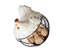 Gatuida Cestino Portauova in Ferro Bianco con Coperchio a Forma di Gallina, Cestino Portaoggetti e Cesto Porta Frutta per Cucina, Ristorante e Decorazione Casa Multifunzione