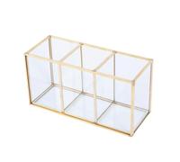 Gatuida Contenitore Portatrucchi Trasparente in Vetro 3 Scomparti 18x9x7 Cm Porta Pennelli Make Up Organizer Cosmetici Casa Regalo Donna Ragazza