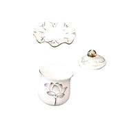 Gatuida Coppa Offerta Buddista in Ceramica Bianca con Fiore Sacro in Rilievo e Dettagli Dorati Tazza per Meditazione e Contenitore Acqua per Tempio Resistente e Compatto per Casa e Luoghi