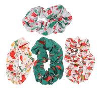 Gatuida Elastici per Chioma Natalizi a Coda di Cavallo 4 Pezzi Decoro Renna per Bambine Anelli Elastici Colorati in Satin Bianco Verde Grigio e Bianco Campanella Accessori per Feste