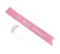 Gatuida Fascia e Corona per Compleanno Quinto Fascia per Capelli Rosa con Corona Glitterata Accessori per Festa Principessa Bambina Cerchietto di Compleanno