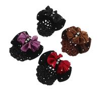Gatuida Fermaglio per Chioma a Fiocco Strass 4 Pezzi, Rete Elastica per Chignon in Velluto Morbido, Accessori per Chioma Professionali da Infermiera per Lavoro e Uso Quotidiano