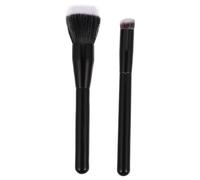 Gatuida Pennello per Fard Nero Brillante 2 Pezzi Set Grande e Piccolo Manico in Legno Pennello Piatto per Trucco Multifunzionale da Viaggio in Fibra Artificiale per Applicazione Blush