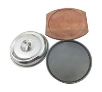 Gatuida Set 1 Pezzo Piastra in Metallo per Barbecue Base in Legno, Facile da Pulire e Funzione di Riscaldamento, per Grigliare Bistecche e Piatti Western