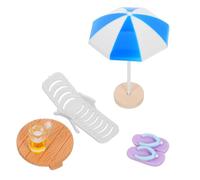 Gatuida Set 5 Pezzi Decorazioni Spiaggia per Casa delle Bambole Sedia da Spiaggia in Resina Miniatura Ombrellone e Tavolo Micro Paesaggio Accessori Fai da Te per Ambienti Creativi