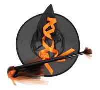 Gatuida Set Costume Halloween Strega Cappello da Mago Arancione e Scopa delle Streghe, Accessori per Cosplay e Decorazioni Festa e Adulti