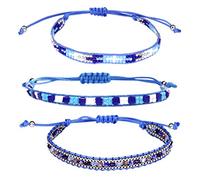 Gatuida Set da 3 Braccialetti Intrecciati Fatti a Mano Stile Bohémien, Bracciali da Donna Perline di Riso Blu, Gioielli Artigianali per Feste, Compleanni e Regali Speciali