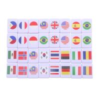 Gatuida Set di 64 Mahjong per 2 giocatori, bandiere nazionali, gioco da tavolo, tessere in melamina con bandiera nazionale da 24 mm, divertente gioco di abbinamento per famiglie, feste, vacanze,