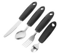 Gatuida Stoviglie per Anziani 4 Pezzi Set Utensili Portatili Adattabili Manico Antiscivolo in Acciaio Inox per Persone Disabili Ausili per Mangiare e Vita Quotidiana