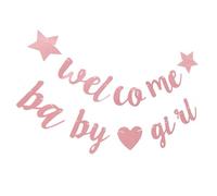 Gatuida Striscione Shower per Bambina Design Glitterato a Stelle e Cuori Decorazione Appesa Leggera e Delicata Set per Festa di Benvenuto Accessorio Fotografico per Eventi in Famiglia