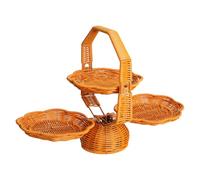 Gatuida Vassoio per snack in finto rattan, cestino per frutta a 2 livelli e | Cestino intrecciato con manico, per piano cucina, vassoio pieghevole decorativo, per snack, frutta e verdura, color kaki