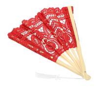 Gatuida Ventaglio di Pizzo in Osso di bambù Pieghevole Costume Ventilatore a Mano Tenuto Ventaglio Extra Large Lacca Ventagli da Donna Pieghevoli Vestiario Arredamento Ghirlanda Cina Rosso