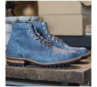GATURA Punta Quadrata Tacco Basso Uomo Stivaletti Steampunk Lace Up Boots Finta Pelle PU Western Cowboy Boots Vintage Uomo Stivali Corti, Taglia Grande 35-48,Blu,41