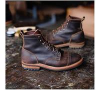 GATURA Punta Quadrata Tacco Basso Uomo Stivaletti Steampunk Lace Up Boots Finta Pelle PU Western Cowboy Boots Vintage Uomo Stivali Corti, Taglia Grande 35-48,Brown 1,40