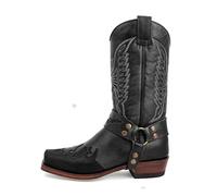 GATURA Punta Quadrata Tacco Chunky Stivali da Uomo Medievale Vintage Mid Calf Stivali Faux PU Pelle Western Cowboy Stivali, Uomini e Donne Cavaliere Stivali Lunghi, 35-48,Nero,42