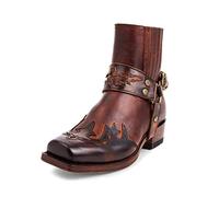 GATURA Stivali da Uomo Vintage Steampunk Stile Punta Rotonda Tacco Chunky Stivali Corti Faux PU Cuoio Western Cowboy Stivali Sportivi Casual all'aperto, 38-48,Marrone,41