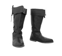 GATURA Vintage Uomo Cavalieri Stivali Medievale Punta Piatta Tacco Medio Coscia Stivali Finta Pelle PU Vichingo Cavaliere Pirata Stivali Allacciare Stivali Cowboy Occidentale, 38-48,Nero,48