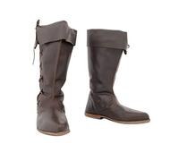 GATURA Vintage Uomo Cavalieri Stivali Medievale Punta Piatta Tacco Medio Coscia Stivali Finta Pelle PU Vichingo Cavaliere Pirata Stivali Allacciare Stivali Cowboy Occidentale, 38-48,Marrone,39