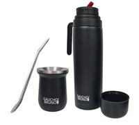 Gaucho Bruno - Kit industriale in acciaio inossidabile per bere Yerba Mate, cannuccia Bombilla e 1 litro facile da pulire | Comodo da tenere in mano | Caldo più a lungo, nero