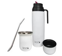 Gaucho Bruno - Kit industriale in acciaio inox per bere Yerba Mate, cannuccia Bombilla e 1 litro facile da pulire | Comodo da tenere | Caldo più a lungo, bianco