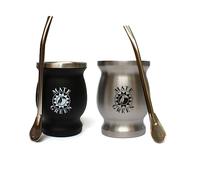 Gaucho Cebar Yerba Mate-Tee Set per due tazze termomate in acciaio inox nero e argento | Bombilla Stohhalm per tè | Set di tazze da tè Mate, facile da pulire e molto resistente