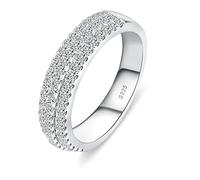 GAUDALGEM Moissanite Fede nuziale da donna, taglio rotondo, colore D, VVS1, anello di fidanzamento per anniversario, in argento Sterling S925 con placcatura in oro bianco 18 carati, ideale come regalo
