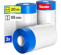 GAUDER Film di copertura con nastro - 33 m² di pellicola protettiva con nastro per mascheratura - Per finestre, porte e interruttori (3 Rotoli - 55 cm x 20 m)