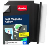 GAUDER Foglio Magnetico Autoadesivo - Pellicola Magnetica Ritagliabile per Foto, Fai-da-te e Cartelli - Magnete Adesivo per Casa, Scuola e Ufficio (5 pezzi - 153 x 102 mm)