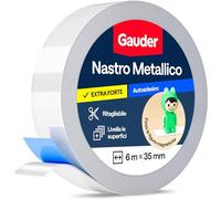 GAUDER Nastro Metallico Autoadesivo - Banda Metallica Sottile con Adesivo in Schiuma per Magneti, Figurine Tonie® & Scaffali - Nastro Ferroso (6 m x 35 mm)