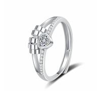 GAUEIOUR Anelli per ansia per donne e ragazze, anelli fidget in argento Sterling per ansia, anello rotante regolabile con cuore tempestato di diamanti, accessorio per meditazione a doppio strato