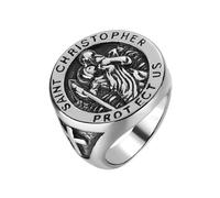 GAUEIOUR Anello con sigillo da uomo con San Cristoforo, San Cristoforo, protezione statunitense, anello gotico in argento amuleto, anello in acciaio al titanio, misura 8 (argento)