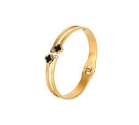 GAUEIOUR Bracciale rigido placcato oro, bracciale in acciaio al titanio con conchiglia nera e foglia portafortuna, bracciale alla moda a doppio strato con zircone aperto, doppio simbolo della fortuna