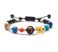 GAUEIOUR Braccialetto con pianeta, dei nove pianeti del sistema solare e della Via Lattea, corda regolabile in pietra naturale, gioiello astronomico, regalo artistico per ragazzi e ragazze