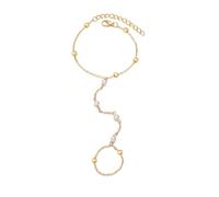 GAUEIOUR Catena da mano, bracciale con perle e anello, in lega, bracciale da spiaggia all-in-one, articolo essenziale estivo alla moda, gioiello bohémien da spiaggia (oro)