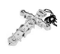 GAUEIOUR Ciondolo a croce ornato, argento su cordoncino nero, collana a croce per travestimento da santi e peccatori, monaco vestire, bomboniere religiose cristiane, accessori per costume cosplay