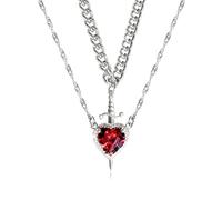 GAUEIOUR Collana con ciondolo a spada di cuore doppio a strati in argento per coppie, amicizia, catena vintage in circonia, per donna e uomo, regalo di gioielleria