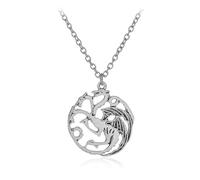 GAUEIOUR Daenerys Targaryen Khaleesi - Collana con ciondolo a forma di drago con 3 draghi e sigillo, per film e televisione, collana con ciondolo a forma di drago (argento)