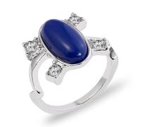 GAUEIOUR Elenas - Anello per uomo e donna, anello con zircone blu anti-luce del sole, gioiello ovale vintage per fan e accessori scintillanti (misura 7)