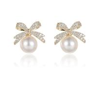 GAUEIOUR Orecchini con fiocco di perla,Orecchini di perle d'imitazione dell'ago d'argento,Orecchini pendenti in lega con strass carini,Gioielli di nicchia squisiti di lusso leggero