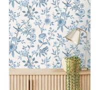 GAULAN 682908 - Papel pintado de flores y pájaros azul y blanco estilo floral romántico per pareti soggiorno camera da letto corridoio ragazzi sala da - Rotolo di 10 m x 0,52 m