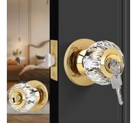 Gaurqiah Pomelli per porte in cristallo con serratura e chiavi, pomelli per interni in vetro cristallo con blocco privacy, pomello per porta in cristallo diamantato, per camera da letto e bagno, oro,